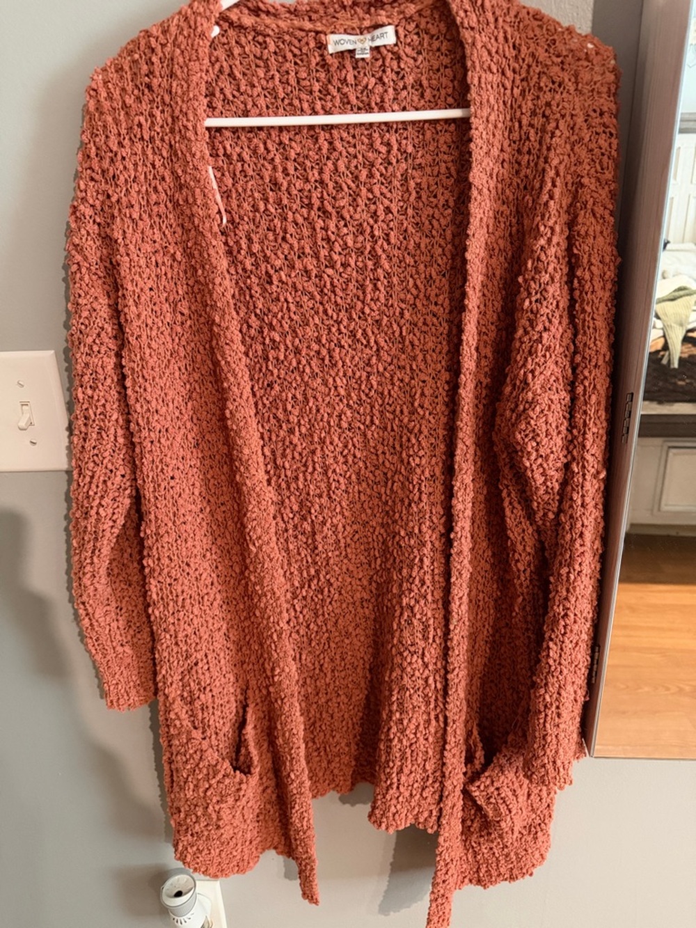 Woven Heart Rust Open-Front Popcorn Knit Cardigan